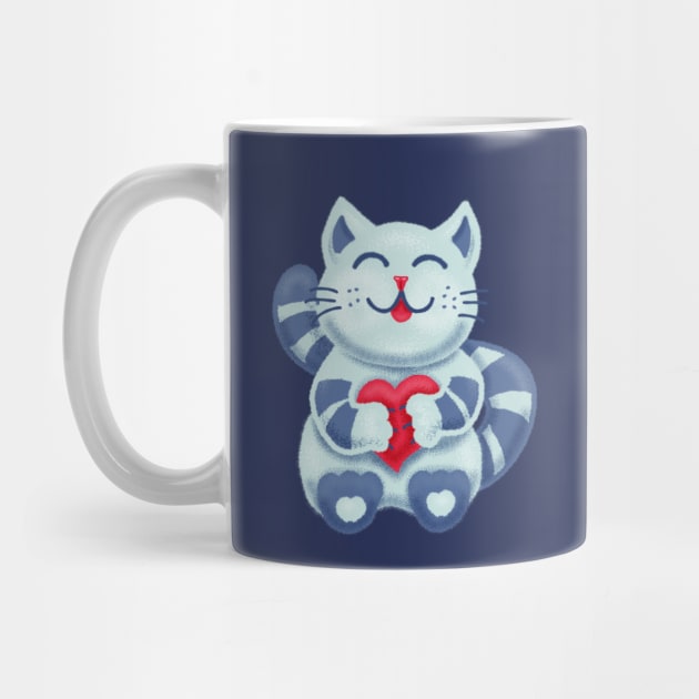 Cute Blue Kitty With Heart In Love by Boriana Giormova